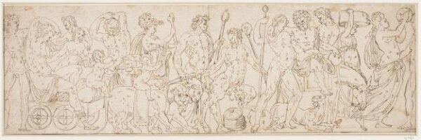 Unknown, A Bacchic procession, headed by Silenus on an ass, followed by Bacchus on a car drawn by two lions: copied from an antique frieze
