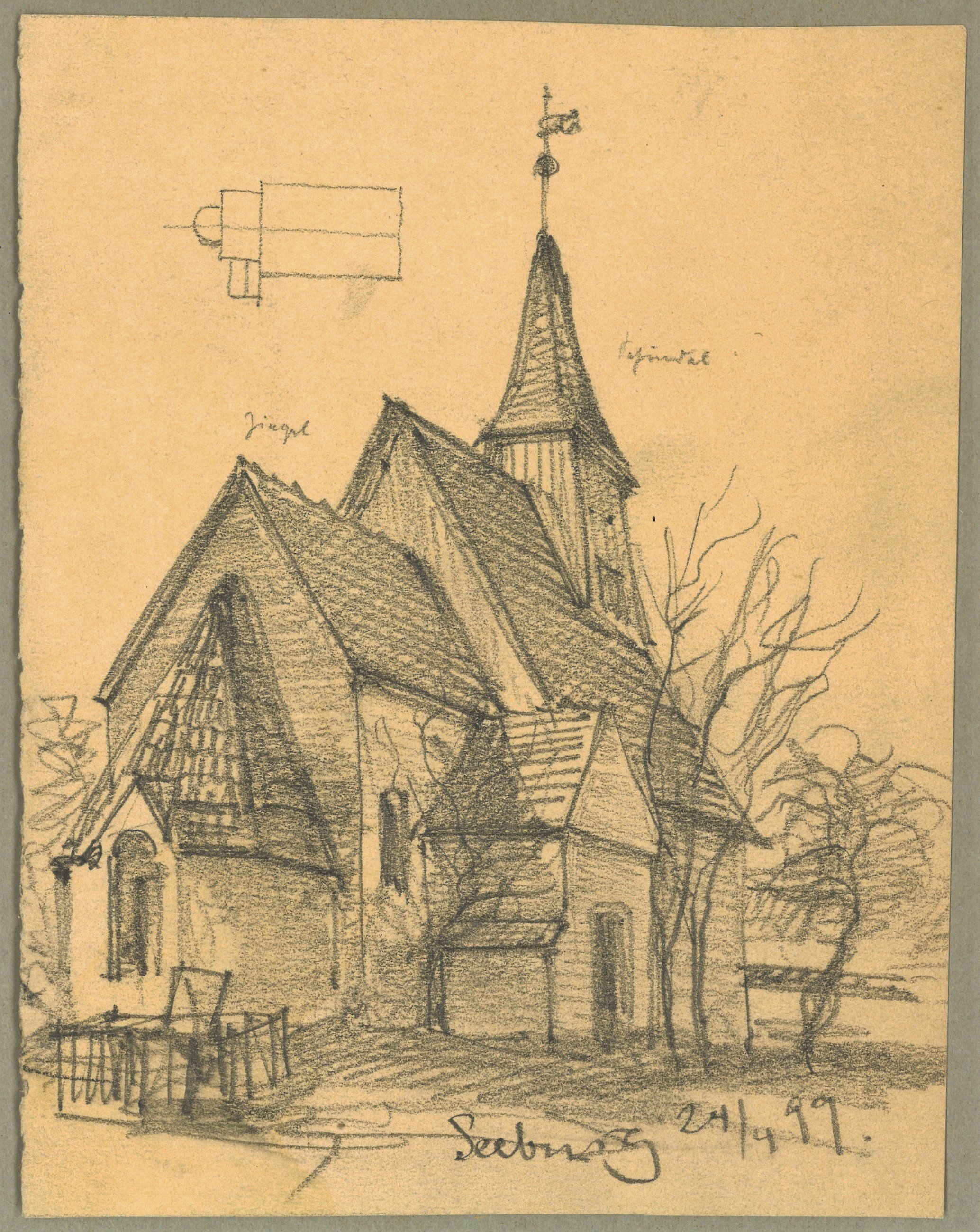 Adolph Doebber, Seeburg (Kr. Osthavelland): Dorfkirche, Ansicht von Nordosten