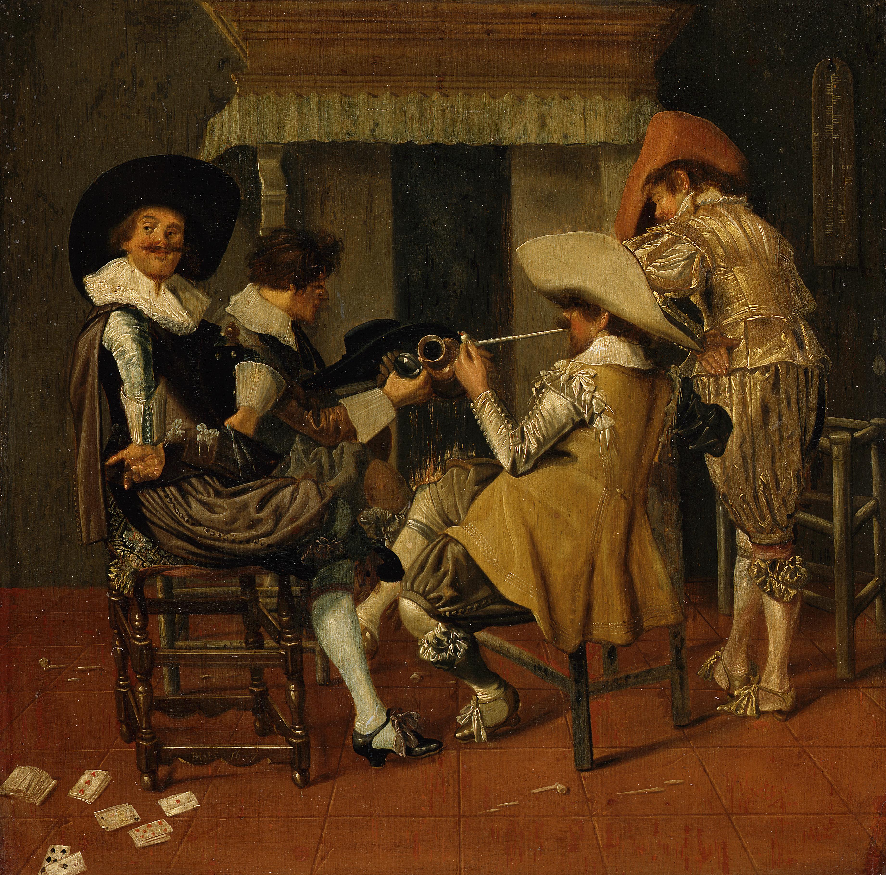 Dirck Hals, Company of smoking and drinking men in an interior