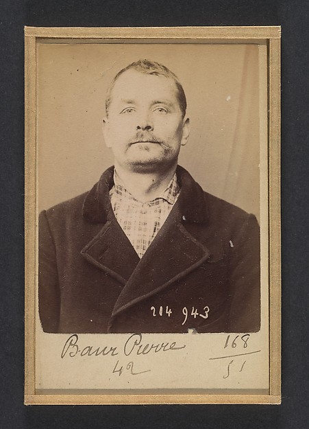 Alphonse Bertillon, Baur. Pierre. 41 ans, né à St Leonard (Haute-Vienne). Cordonnier. Anarchiste. 1/3/94.