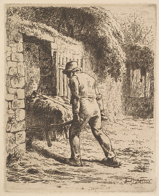 Jean-François Millet, Peasant Pushing A Wheelbarrow