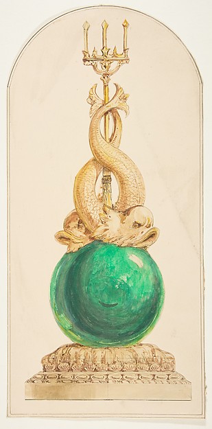 Anonymous, French, 19th century, Ornament Design with a Trident and Two Fish