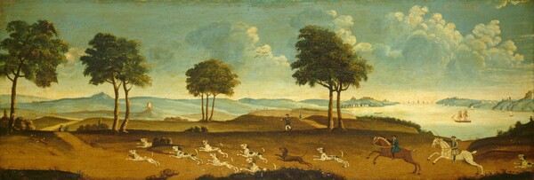 American 18th Century, Hunting Scene with a Harbor