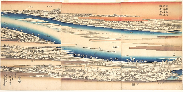 Utagawa Hiroshige, Celebrated Places in the Eastern Capital: Panoramic View of the Sumida River in Snow