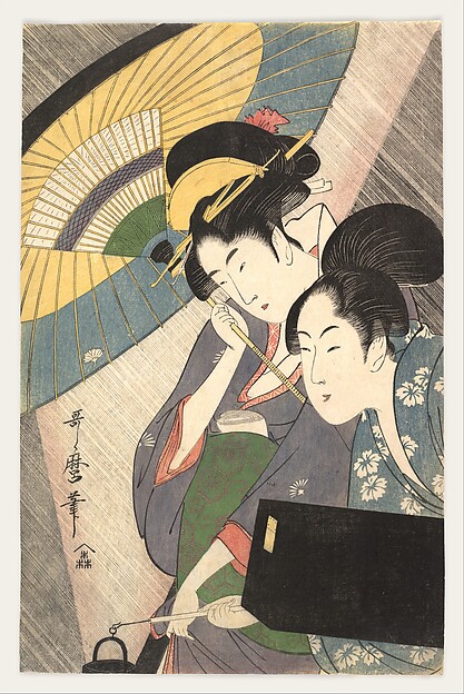 Kitagawa Utamaro, Geisha and Attendant on a Rainy Night