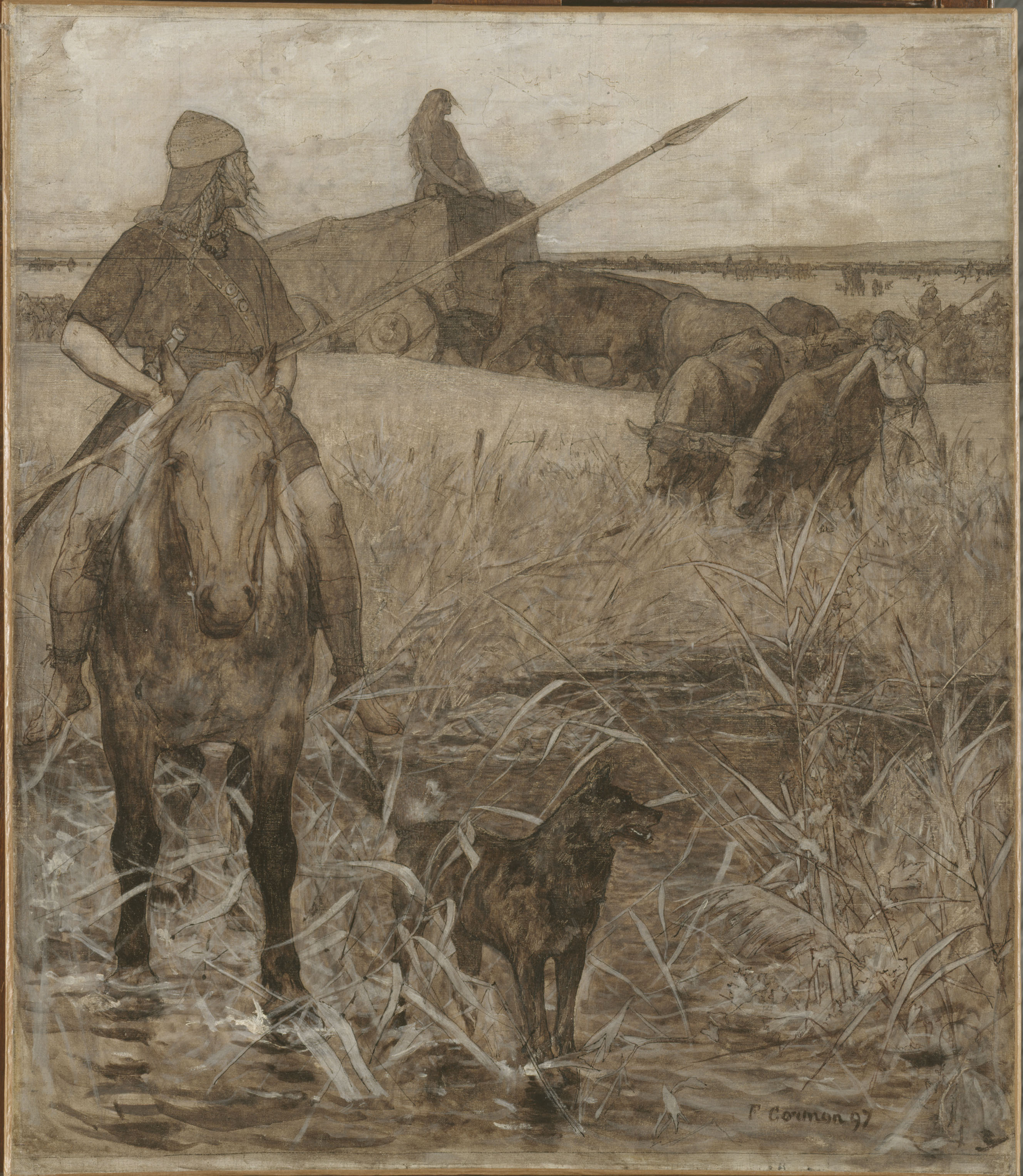 Fernand Cormon, Gaulois à cheval, esquisse pour l'amphithéâtre de paléontologie du Museum d'histoire naturelle de Paris