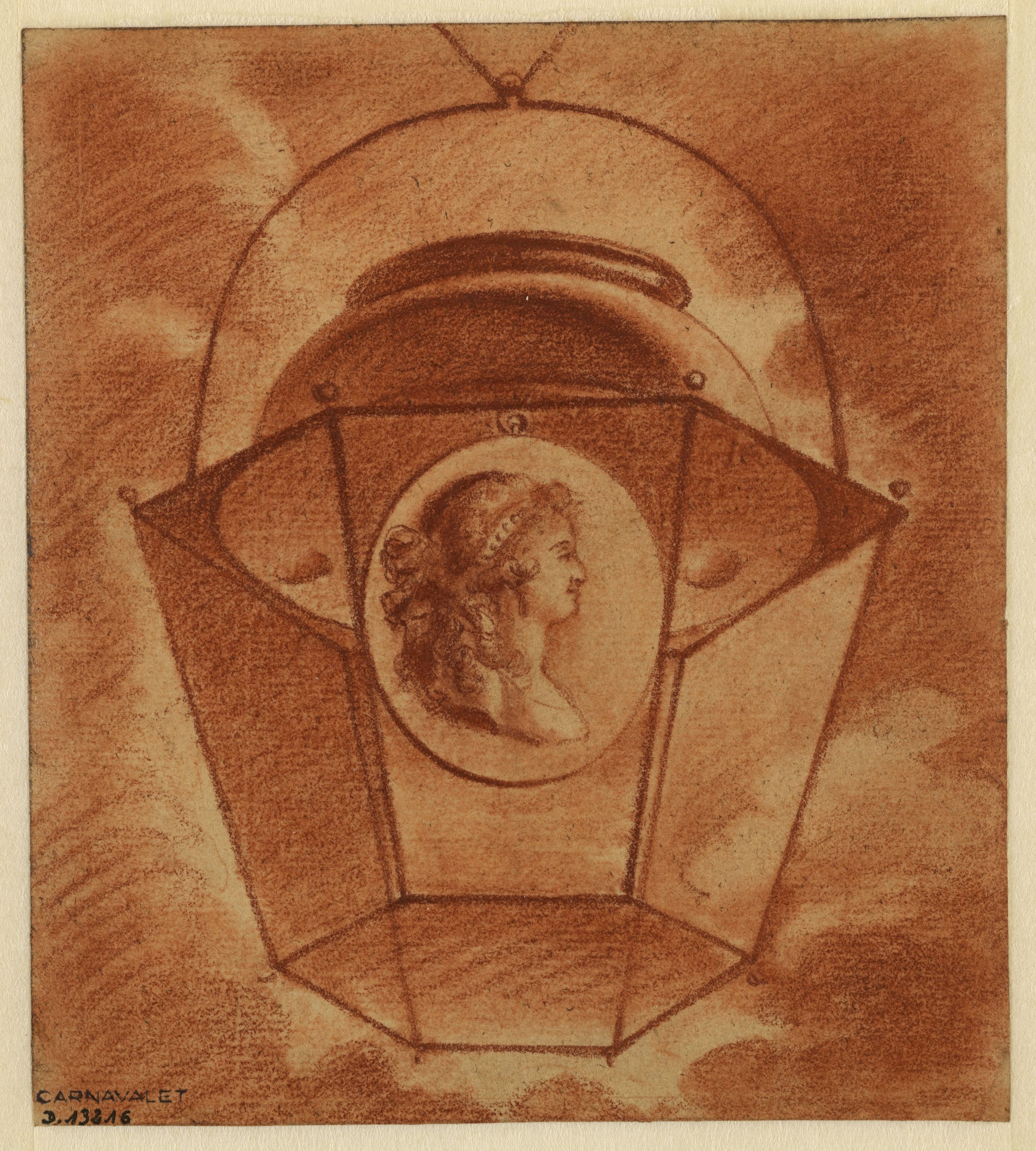 Anonyme, Portrait de Marie-Antoinette, profil droit, dans une lanterne.