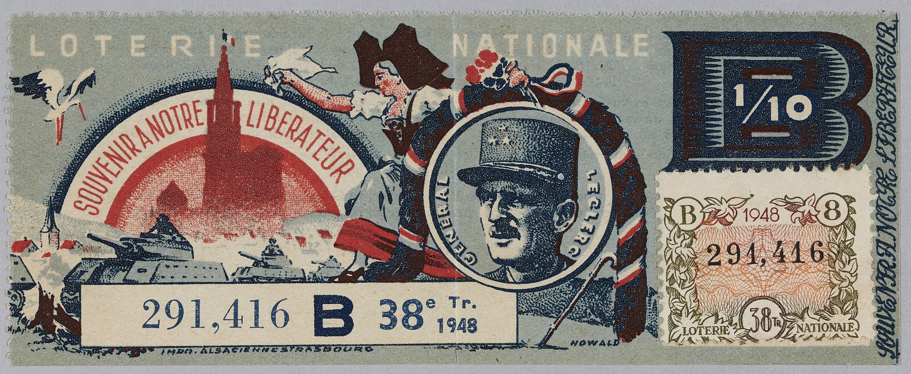 Imprimerie Alsacienne, Billet de la Loterie Nationale "Souvenir à notre libérateur" Général Leclerc