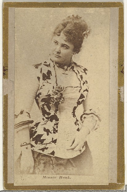 Allen & Ginter, Minnie Hauk, from the Actresses and Celebrities series (N60, Type 2) promoting Little Beauties Cigarettes for Allen & Ginter brand tobacco products