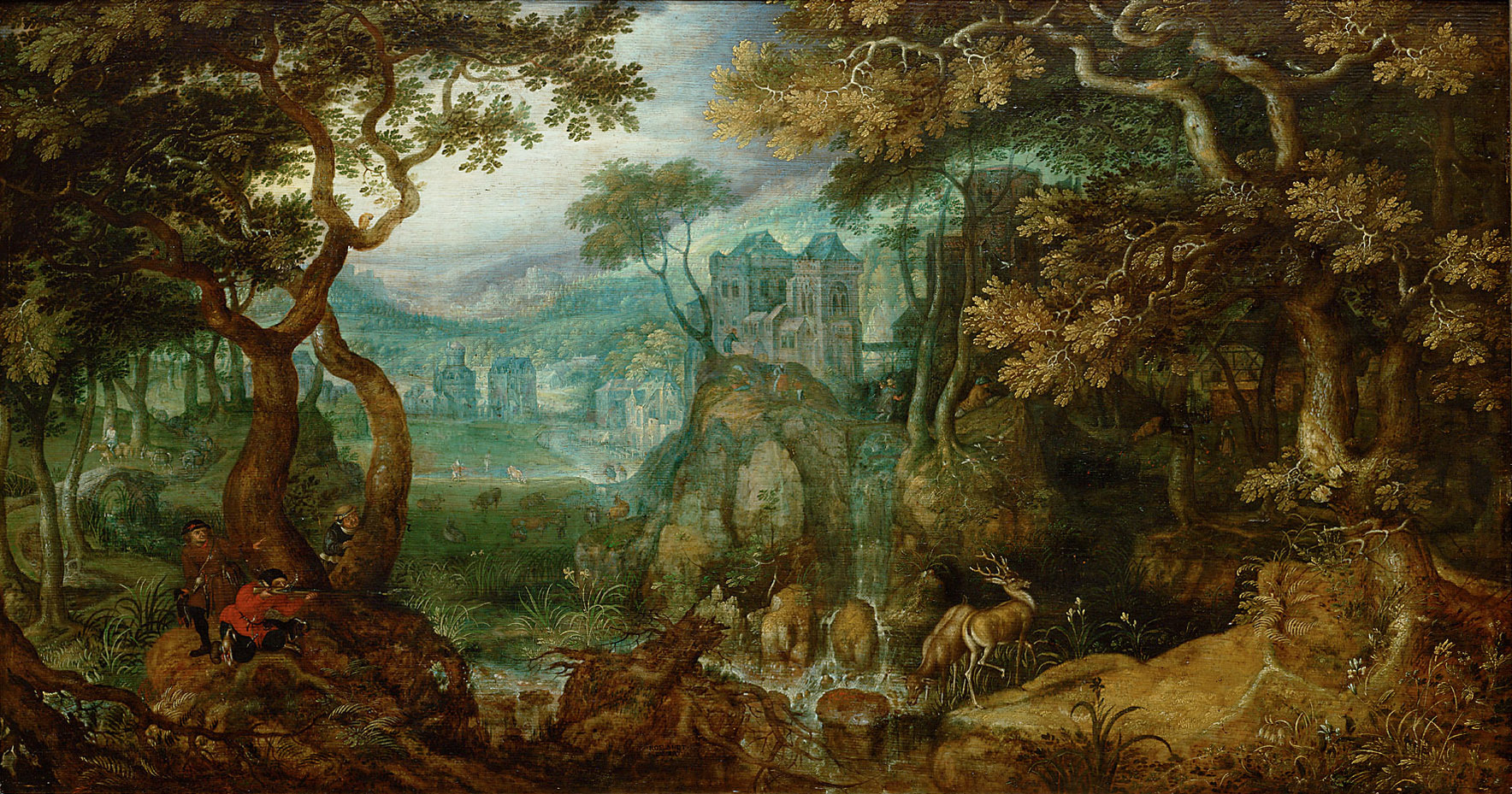 Roelant Savery, Forest Landscape with Hunters
