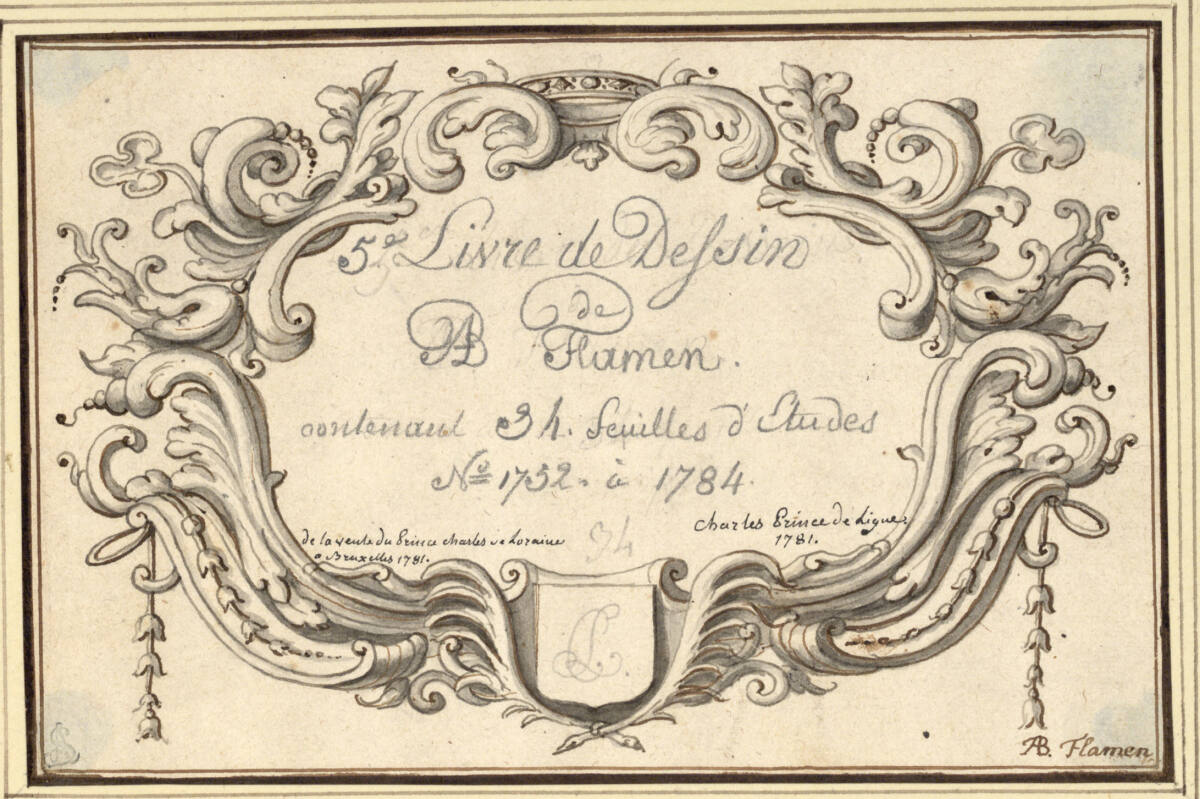 AlbertFlamen, Titelkartusche ("5e Livre de Dessin/ de/ AB Flamen./ ...") (V-1)