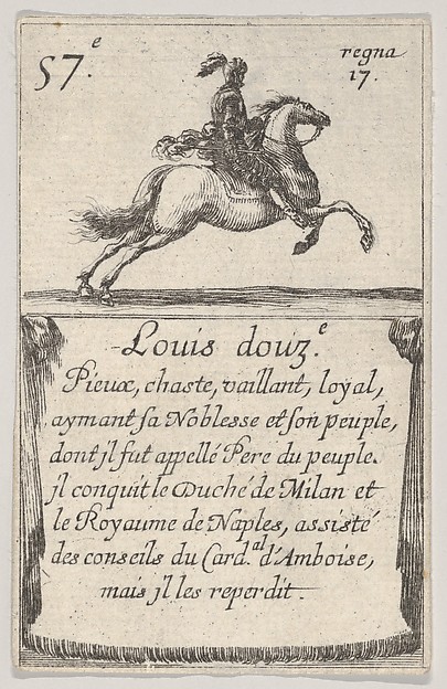 Stefano della Bella, Louis douz.-e / Pieux, chaste..., from "Game of the Kings of France" (Jeu des Rois de France)