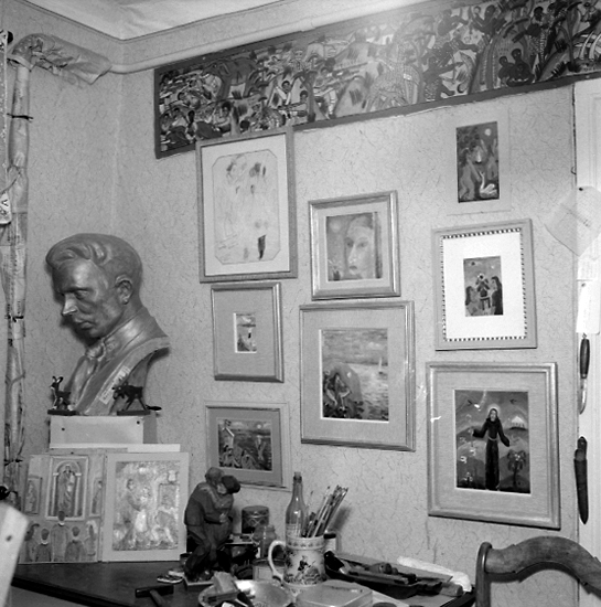 Stig Rehn, Interiör hos konstnär Frans Larsson i Bladska huset, Skara, 1958.