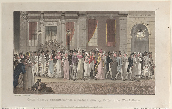 Thomas Rowlandson, Quae Genus Committed, with a Riotous Dancing Party, to the Watch-House