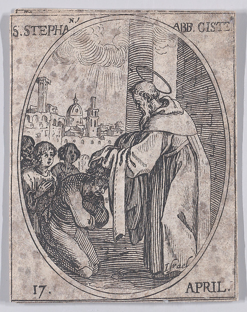 Jacques Callot, S. Etienne, abbé de Citeaux (St. Stephen, Abbot of Citeaux), April 17th, from "Les Images De Tous Les Saincts et Saintes de L'Année" (Images of All of the Saints and Religious Events of the Year)