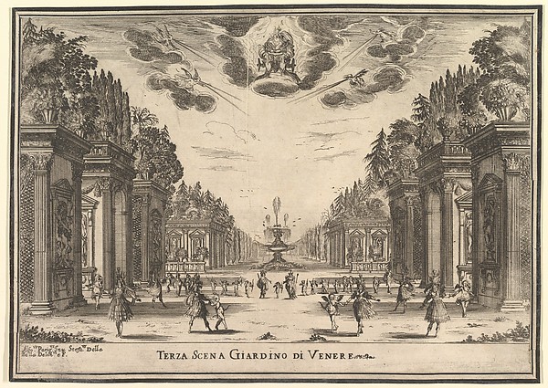 Stefano della Bella, Third scene, the garden of Venus, from "The marriage of the gods" (Le nozze degli Dei)
