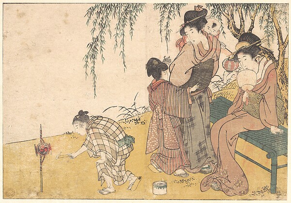 Kitagawa Utamaro, A Child Lighting Fireworks, from the illustrated book Flowers of the Four Seasons