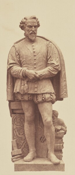 Édouard Baldus, ["Cousin", Statue by Théodore Joseph Napoléon Jacques, Decoration of the Louvre, Paris]