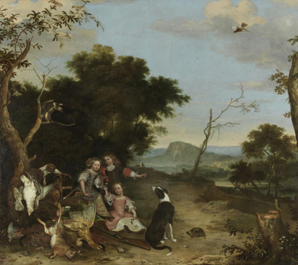 Melchior d'Hondecoeter, Bildnis von drei Kindern in einer Landschaft mit Jagdbeute
