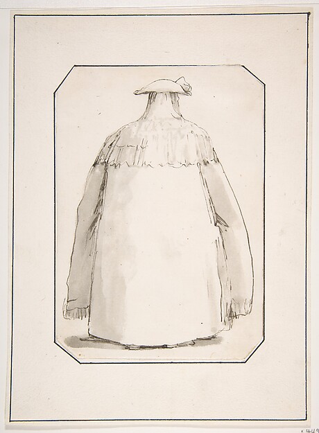 Giovanni Battista Tiepolo, Caricature of a Fat Person Wearing a Long Cloak and a Tricorne, Seen from Behind
