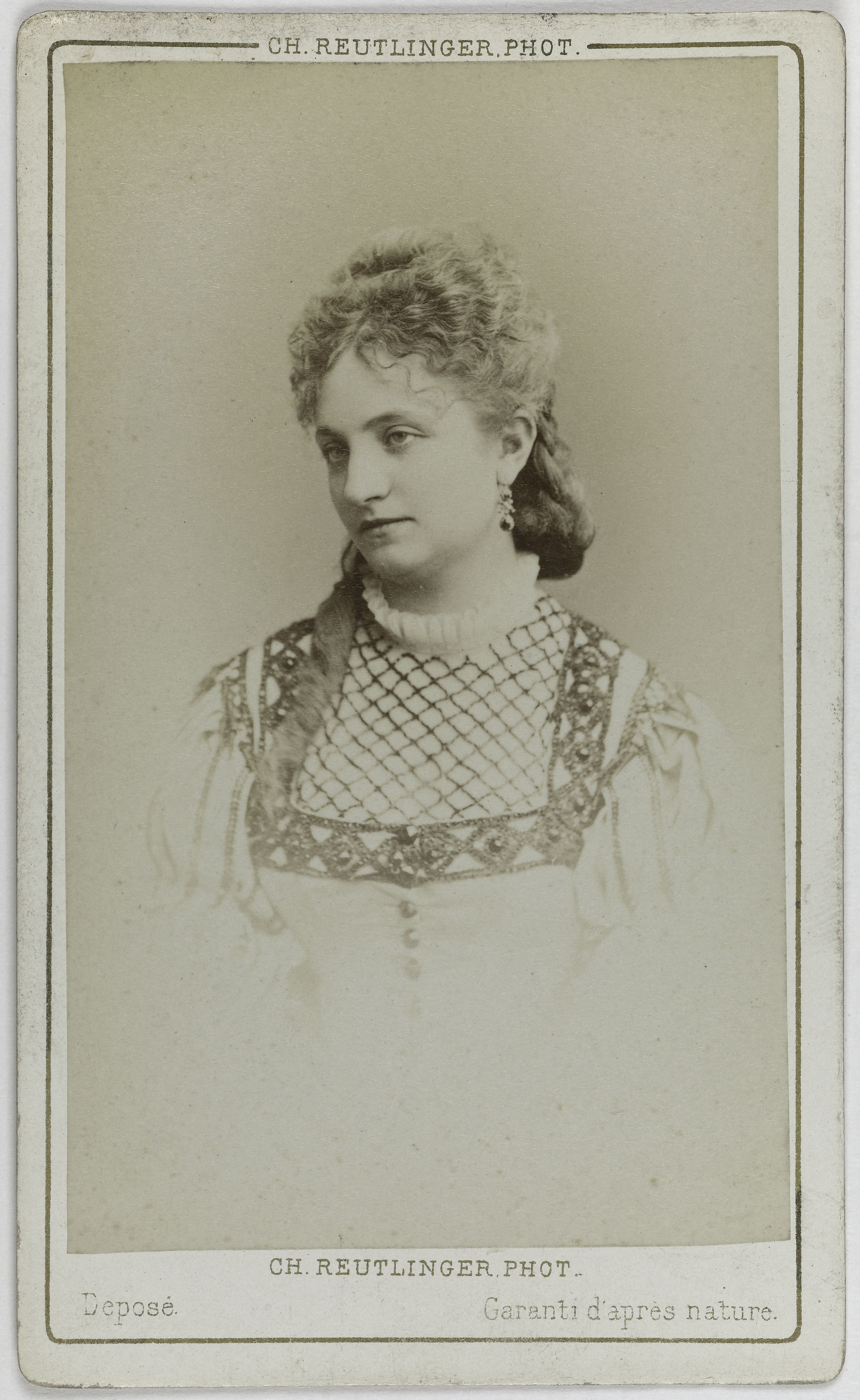 Charles Reutlinger, Portrait de Patry Pauline, (J.C. Pauline Pesty, dite), (vers 1855- après 1910), (chanteuse ou actrice)