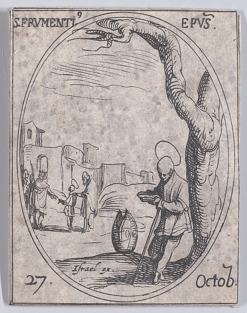 Jacques Callot, S. Frumence, évêque (St. Frumentius, Bishop), October 27th, from "Les Images De Tous Les Saincts et Saintes de L'Année" (Images of All of the Saints and Religious Events of the Year)