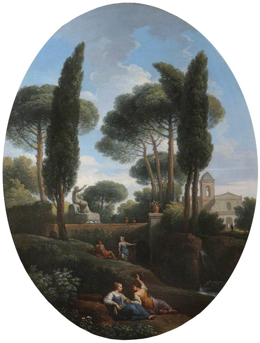 Jan Frans van Bloemen, Classical Landscape with Two Reclining Women Conversing