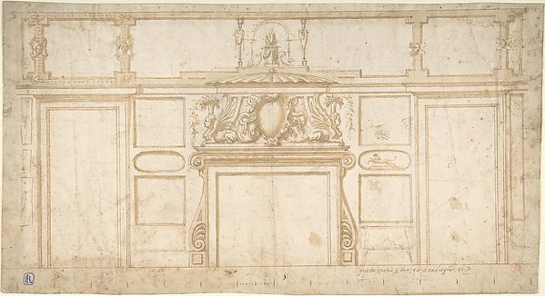 Anonymous, Italian, 16th century, Project for Interior Wall with Fireplace
