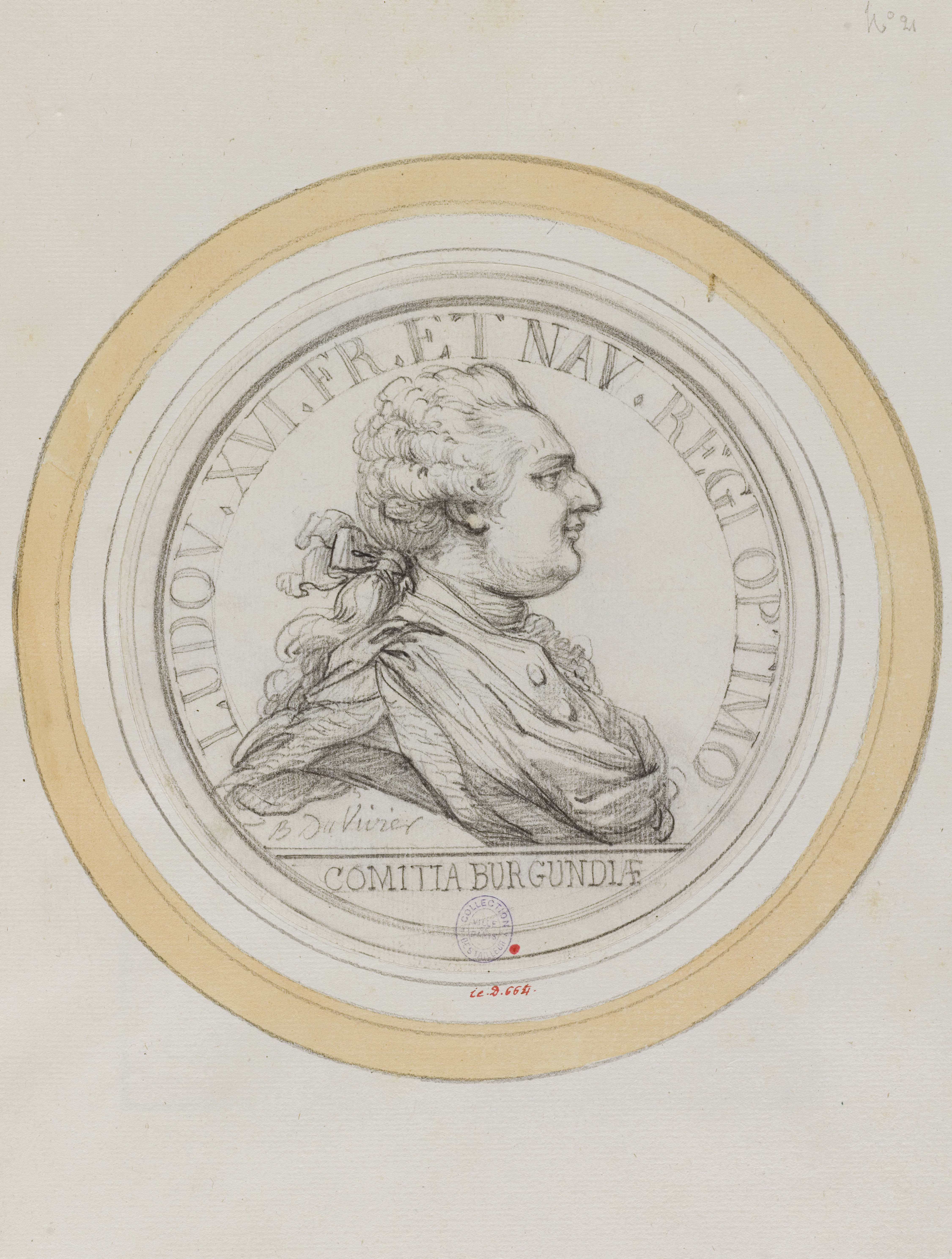 Pierre Simon Benjamin Duvivier, Portrait de Louis XVI, profil à droite