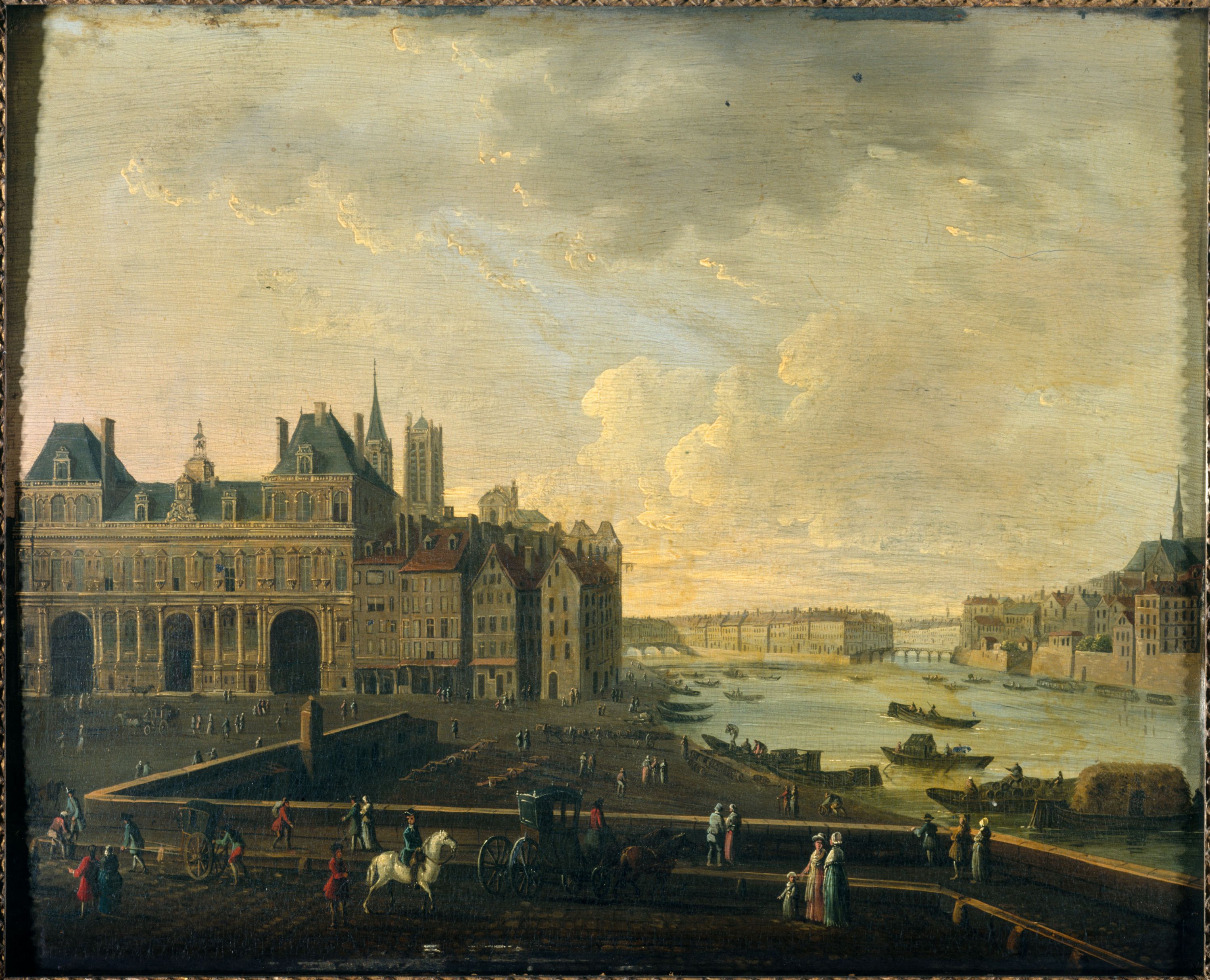 Anonyme, La place de Grêve, l'Hôtel de Ville, l'île Saint-Louis et la Cité, vers 1780
