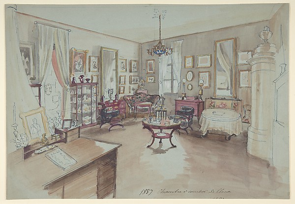 Anonymous, French, 19th century, Drawing of an Interior: Chambre à coucher