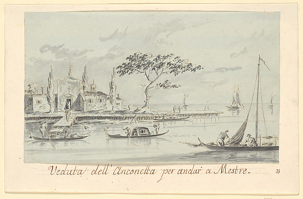 Giacomo Guardi, The Island of L'Anconetta, on the Way to Mestre, with the Church of La Madonnetta