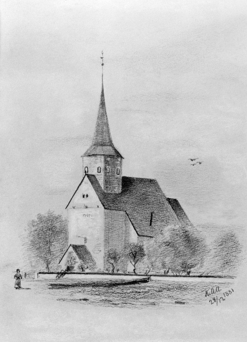 Anno Domkirkeodden, TEGNING: ROMEDAL KIRKE, 1881