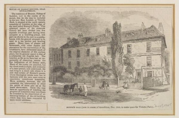 Unknown, Bonner's Hall (now in course of demolition, Dec. 1844, to make space for Victoria Park)