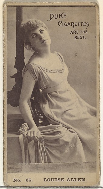 W. Duke, Sons & Co., Card Number 65, Louise Allen, from the Actors and Actresses series (N145-6) issued by Duke Sons & Co. to promote Duke Cigarettes