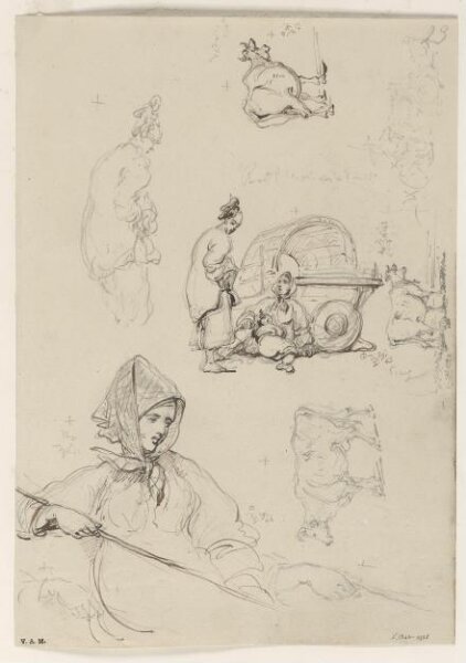 George Chinnery, Sketches of boatwomen and cattle, Macau