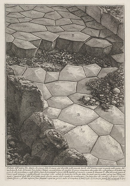 Giovanni Battista Piranesi, View of the stone pavement of the Appian Way (Veduta dell'antica Via Appia), from "Le Antichità Romane"