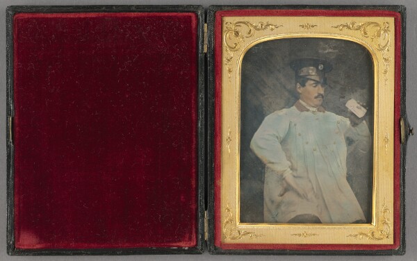 Unknown, [Portrait of a Moustachioed Man in Smock and Brimmed Cap]