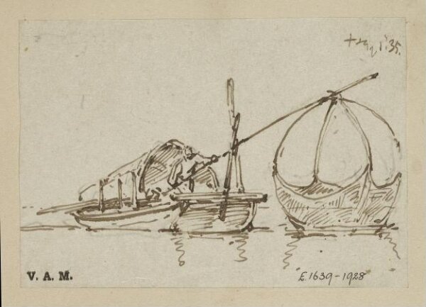 George Chinnery, A Tanka boat with a figure operating a lift net