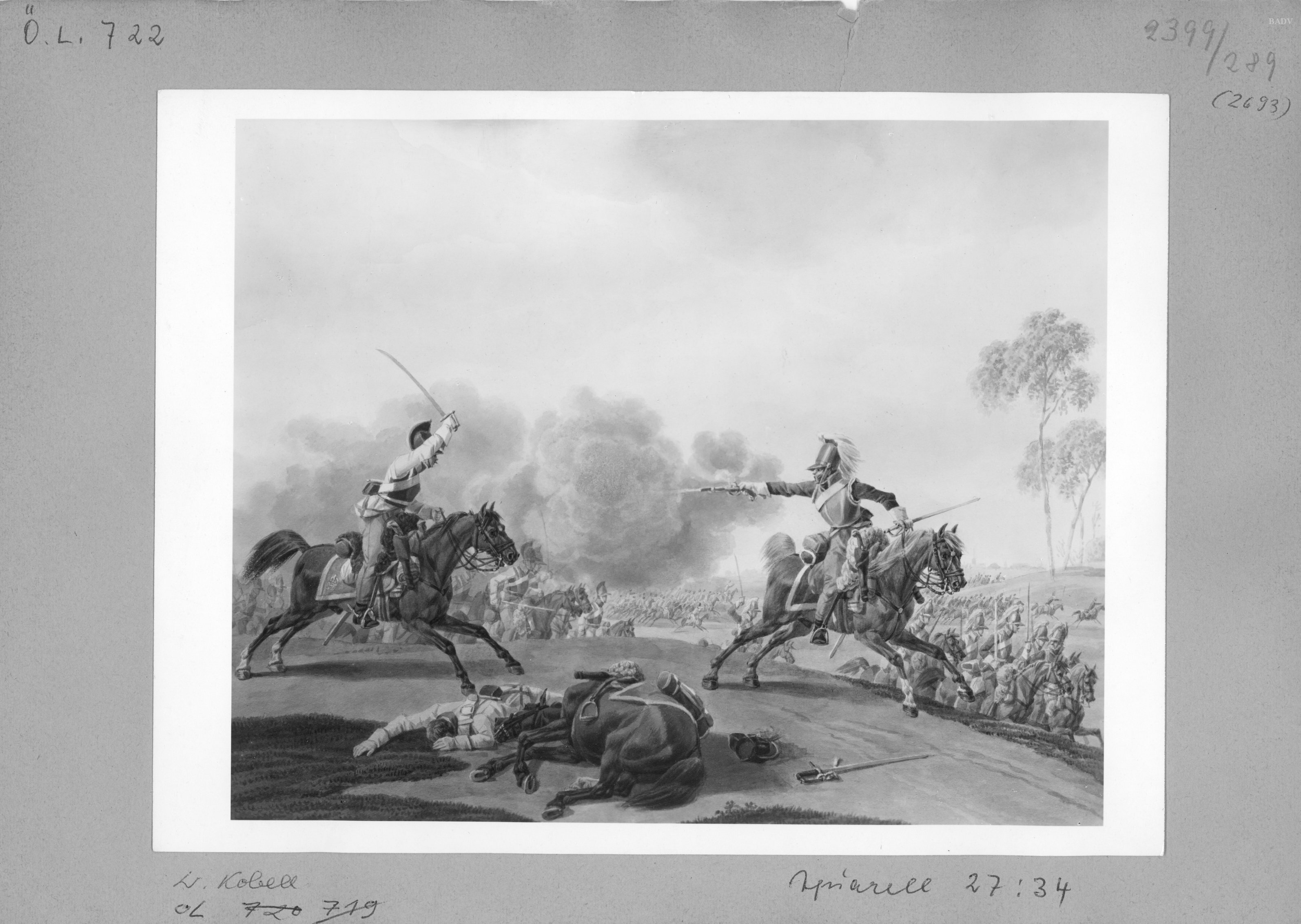 Wilhelm von Kobell, Reitergefecht, im Vordergrund toter Reiter mit Pferd