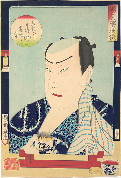 Toyohara Kunichika, Sawamura Tosshō II (1838–86), from the series Mirror of Photographs  Backstage  (Shashin gakuya kagami - Sawamura Tosshō nisei)