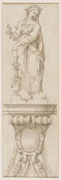 Unknown, Design for a console supporting an allegorical figure of a woman who holds a small unidentified object in her right hand