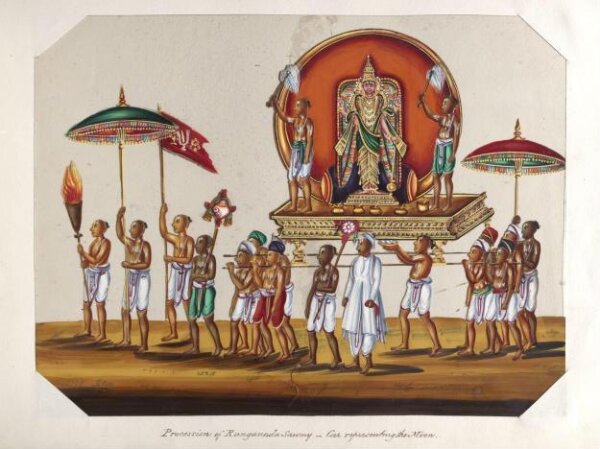 Unknown, One of twenty mica paintings depicting Hindu deities and festival processions with decorated cars.