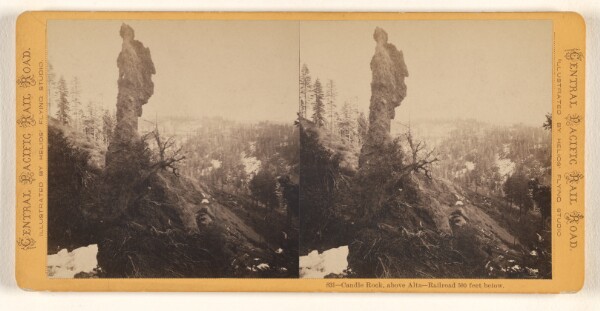 Eadweard J. Muybridge, Candle Rock, above Alta - Railroad 500 feet below.