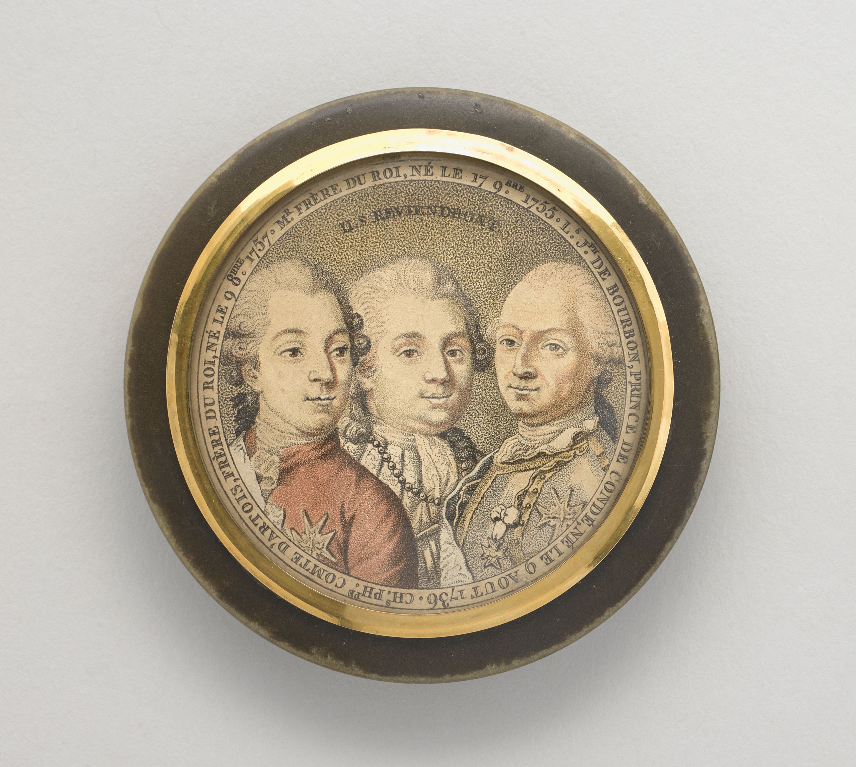 Anonyme, Tabatière ornée des portraits du comte d'Artois, du comte de Provence et du prince de Condé