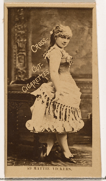 W. Duke, Sons & Co., Card Number 59, Miss Mattie Vickers, from the Actors and Actresses series (N145-2) issued by Duke Sons & Co. to promote Cross Cut Cigarettes