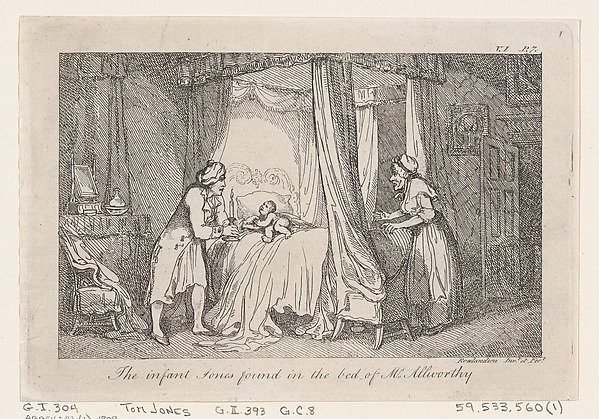 Thomas Rowlandson, The infant Jones found in the bed of Mr. Allworthy, from "The History of Tom Jones, a Foundling"