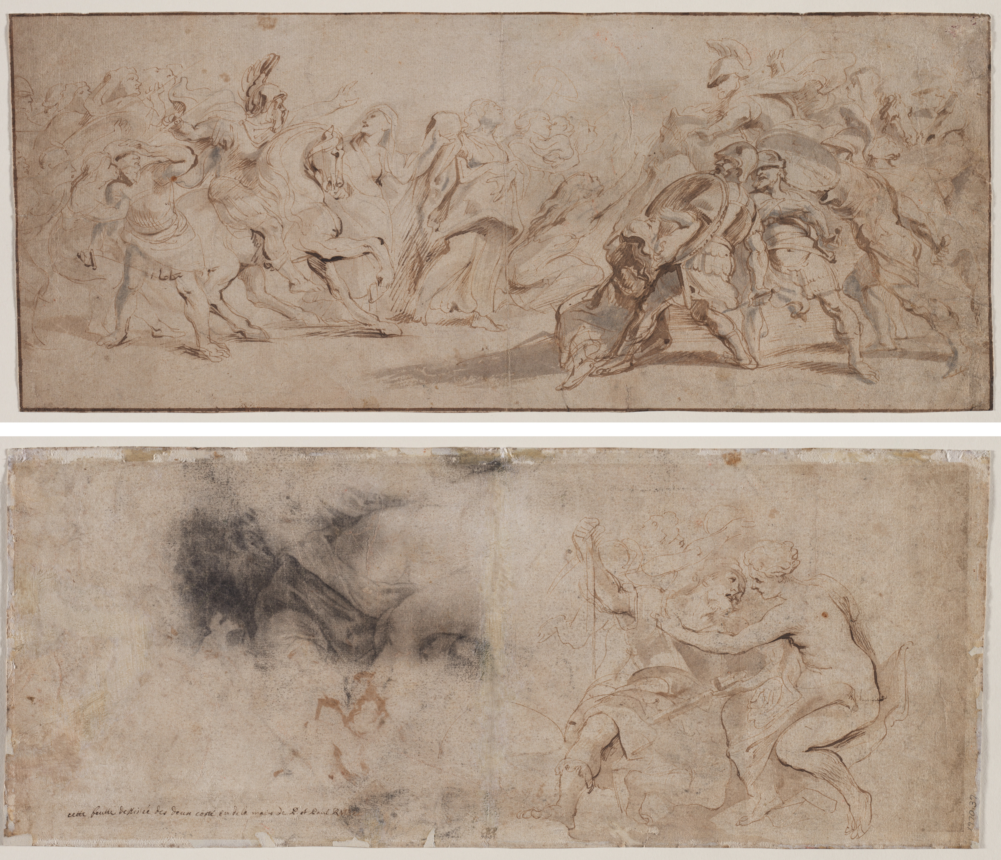 Peter Paul Rubens, Reconciliation of the Romans and the Sabines (recto) Venus Disarming Mars, Drapery Study (verso)