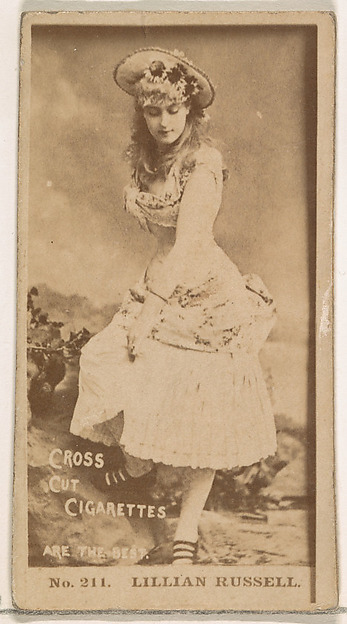 W. Duke, Sons & Co., Card Number 211, Lillian Russell, from the Actors and Actresses series (N145-2) issued by Duke Sons & Co. to promote Cross Cut Cigarettes