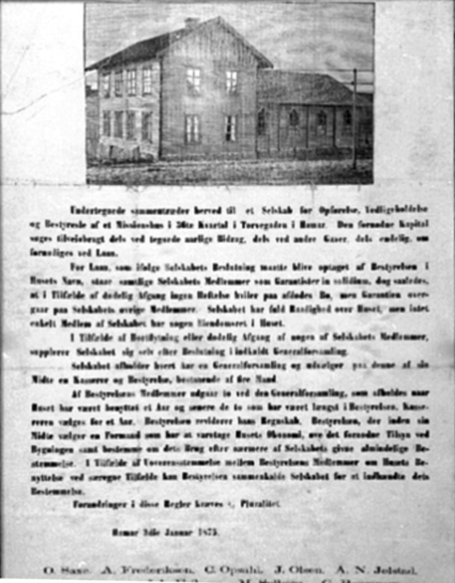 Anno Domkirkeodden, Trykk. Misjonshuset i Torggata 72 ble tatt i bruk 1878. I 1965 ble gården revet og Kredittkasse-bygget satt opp.